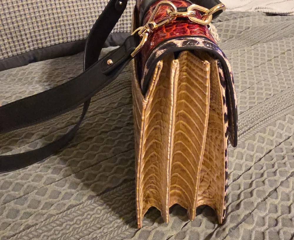 Brahmin Red and Cream Croc-Embossed Satchel - Picture 4 of 8